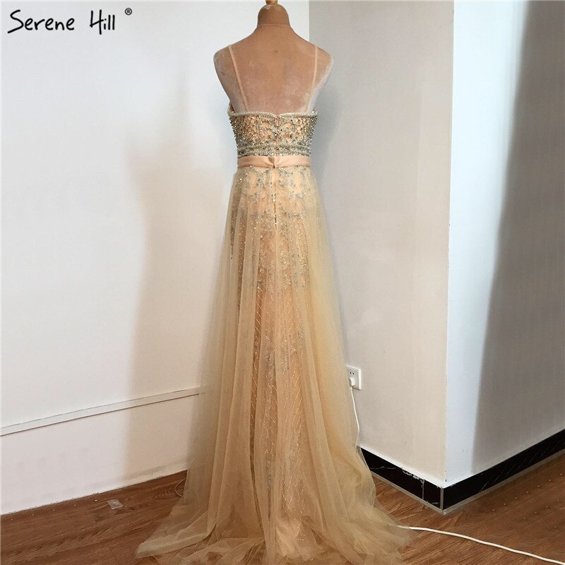 Spaghetti Strap Sexy Nude Silber Meerjungfrau Luxus Perlen Abendkleider Kleider Für Frau 2025 Formale Kleid LA70370 