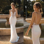 Spaghetti Straps Appliques Mermaid Wedding Dresse For Women 2023 Lace Beach Charming Bride Gowns Robe De Mariée Customize-payinti