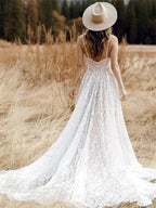 Straps Bohemian Wedding Dresses For Women Sleeveless V Neck A Line Beach Bride Dresses Romantic Boho Bridal Gown-payinti