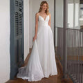 Spaghetti Straps V Neck Criss-Cross Wedding Dress Sweep Train Sleeveless Chiffon Bride Gown Robe De Mariée Beach Wedding Gown-payinti