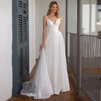 Spaghetti Straps V Neck Criss-Cross Wedding Dress Sweep Train Sleeveless Chiffon Bride Gown Robe De Mariée Beach Wedding Gown-payinti