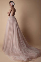 Spaghetti Strap Deep V Neck Beach Wedding Dresses With Applique  WD321