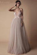 Spaghetti Strap Deep V Neck Beach Wedding Dresses With Applique  WD321