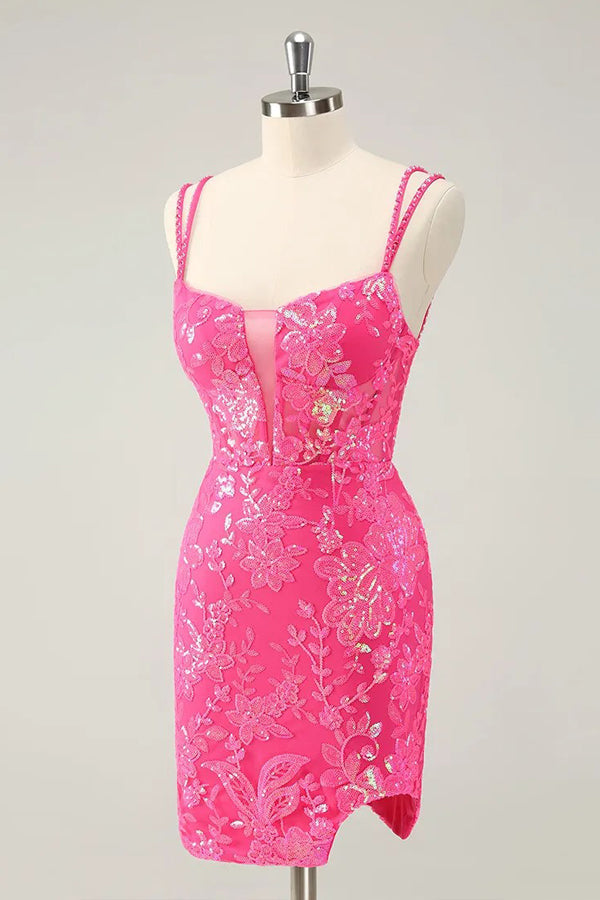 Vestido naranja ajustado con tirantes finos para fiesta de bienvenida, vestido corto de graduación PD525