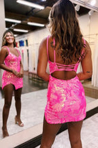 Vestido naranja ajustado con tirantes finos para fiesta de bienvenida, vestido corto de graduación PD525