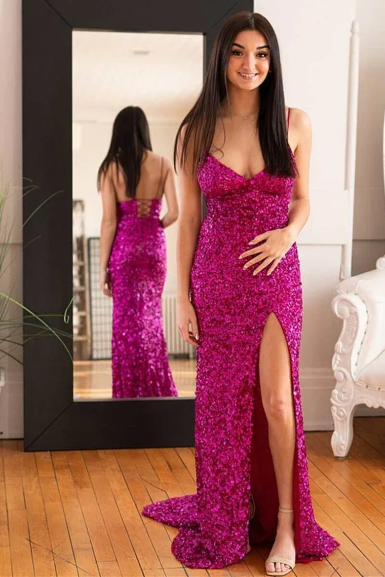 Ballkleid mit tiefem Ausschnitt, langes Ballkleid mit Schlitz SYP171 