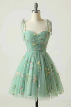 Vestidos de fiesta cortos de tul con tirantes finos, sin mangas, corte A, florales, PD485