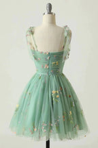 Vestidos de fiesta cortos de tul con tirantes finos, sin mangas, corte A, florales, PD485