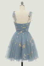 Vestidos de fiesta cortos de tul con tirantes finos, sin mangas, corte A, florales, PD485