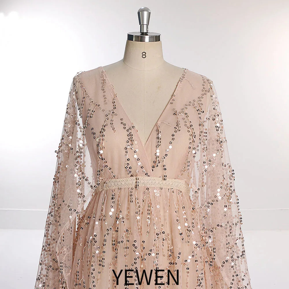 Sparkle See Through Long Sleeves Bohemian Dress for Photo Shoot Maternity Gown for Baby Showers Plus Size Sunnderly SY231034