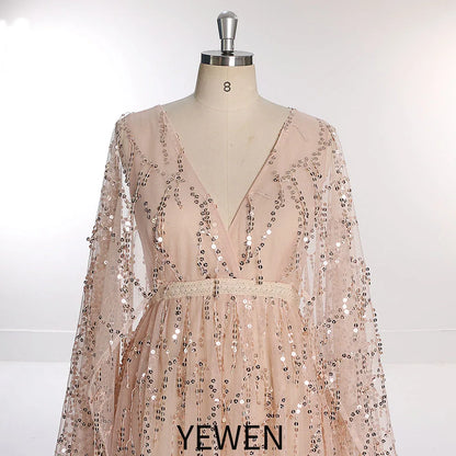 Sparkle See Through Long Sleeves Bohemian Dress for Photo Shoot Maternity Gown for Baby Showers Plus Size Sunnderly SY231034