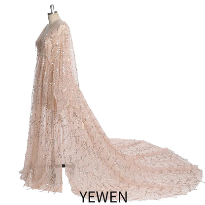 Sparkle See Through Long Sleeves Bohemian Dress for Photo Shoot Maternity Gown for Baby Showers Plus Size Sunnderly SY231034