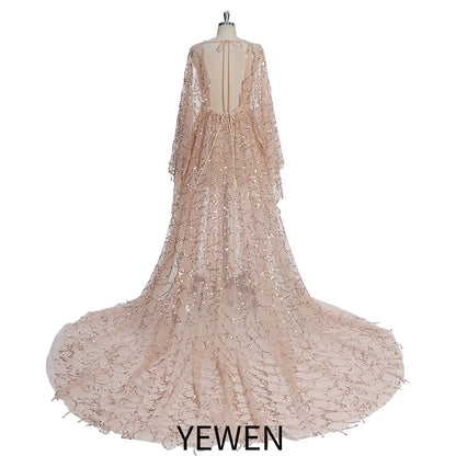 Sparkle See Through Long Sleeves Bohemian Dress for Photo Shoot Maternity Gown for Baby Showers Plus Size Sunnderly SY231034