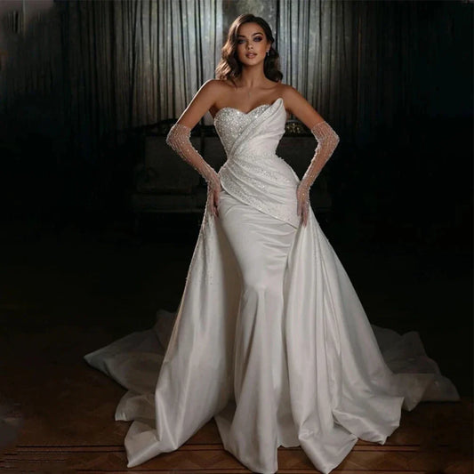 Sparkling Simple Off Shoulder Lace Mermaid Sleeveless Wedding Dresses Luxurious Sexy Sweetheart Floor Length Bridal Gown 2023-payinti