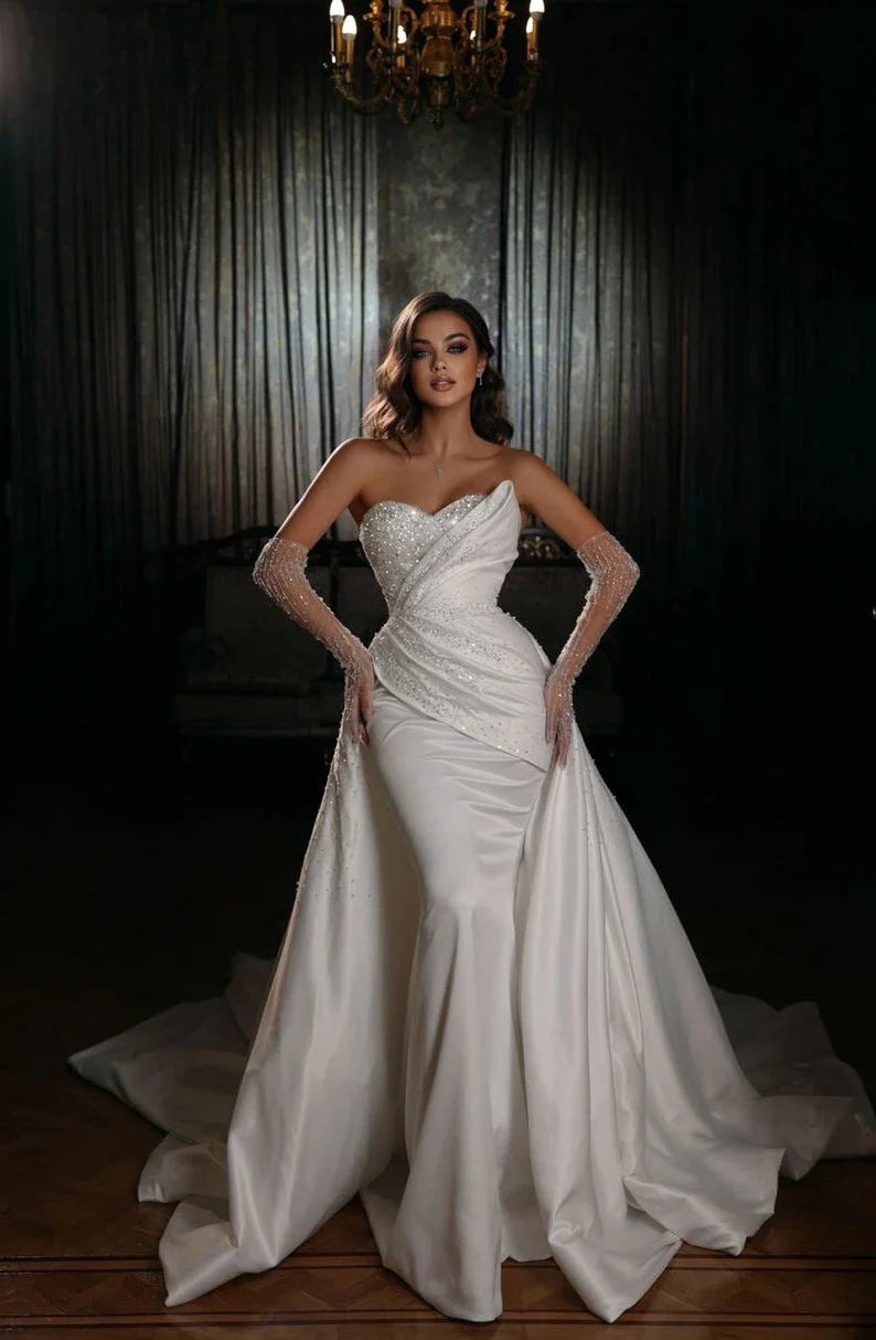 Sparkling Simple Off Shoulder Lace Mermaid Sleeveless Wedding Dresses Luxurious Sexy Sweetheart Floor Length Bridal Gown 2023-payinti