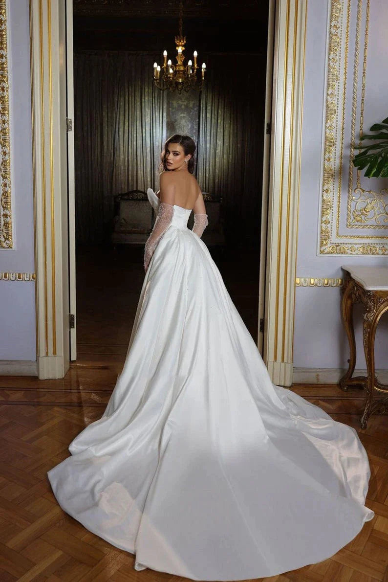 Sparkling Simple Off Shoulder Lace Mermaid Sleeveless Wedding Dresses Luxurious Sexy Sweetheart Floor Length Bridal Gown 2023-payinti