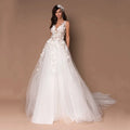 Sparkly V-Neck Wedding Dresses 2023 Boho 3D Appliques Tulle Bridal Gowns Vestidos De Novia Bohemian Princess Brides Dresses-payinti