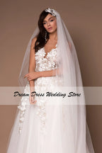 Sparkly V-Neck Wedding Dresses 2023 Boho 3D Appliques Tulle Bridal Gowns Vestidos De Novia Bohemian Princess Brides Dresses-payinti