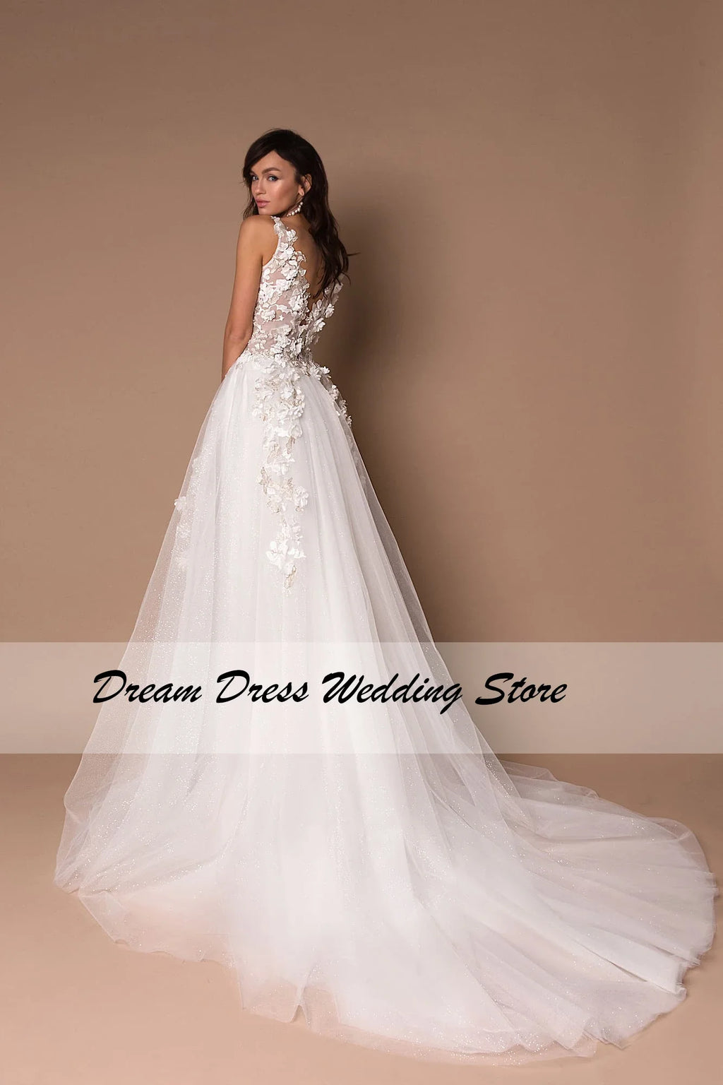 Sparkly V-Neck Wedding Dresses 2023 Boho 3D Appliques Tulle Bridal Gowns Vestidos De Novia Bohemian Princess Brides Dresses-payinti