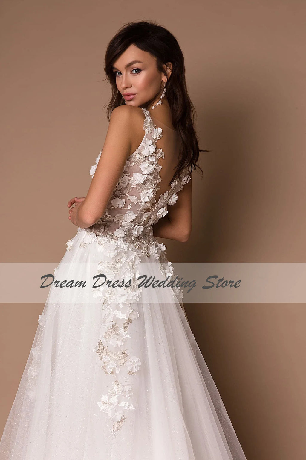 Sparkly V-Neck Wedding Dresses 2023 Boho 3D Appliques Tulle Bridal Gowns Vestidos De Novia Bohemian Princess Brides Dresses-payinti