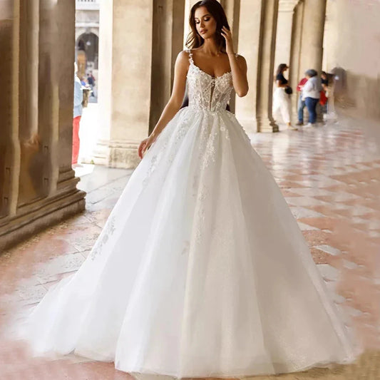 Square Neck Sexy Off Shoulder Sleeveless Fluffy Princess Style Mopping Wedding Dresses Sweetheart A-Line White Bridal Gowns 2023-payinti