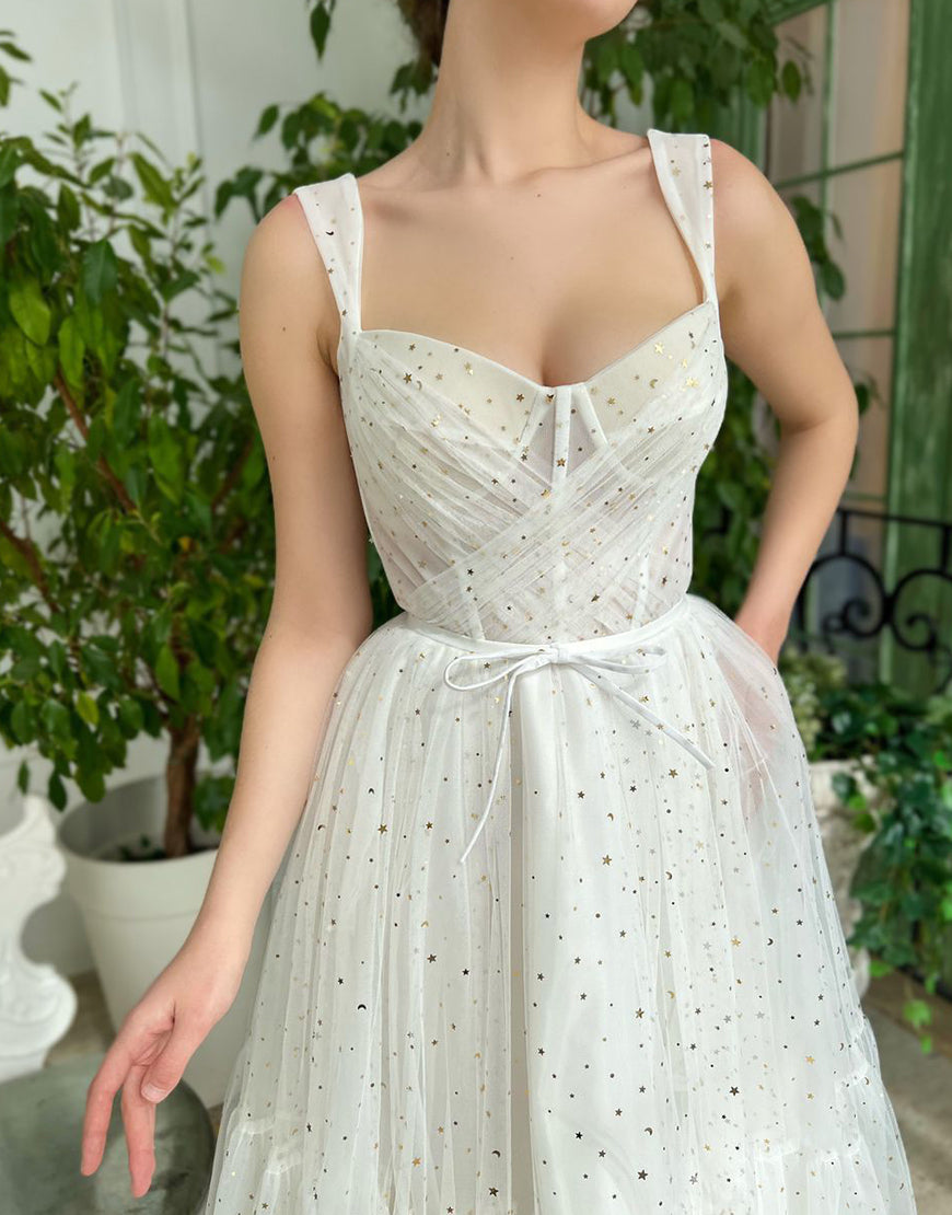 Straps Short Tulle White Homecoming Dress