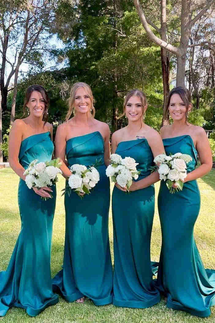 Vestido de dama de honor verde sin tirantes estilo sirena SCB62