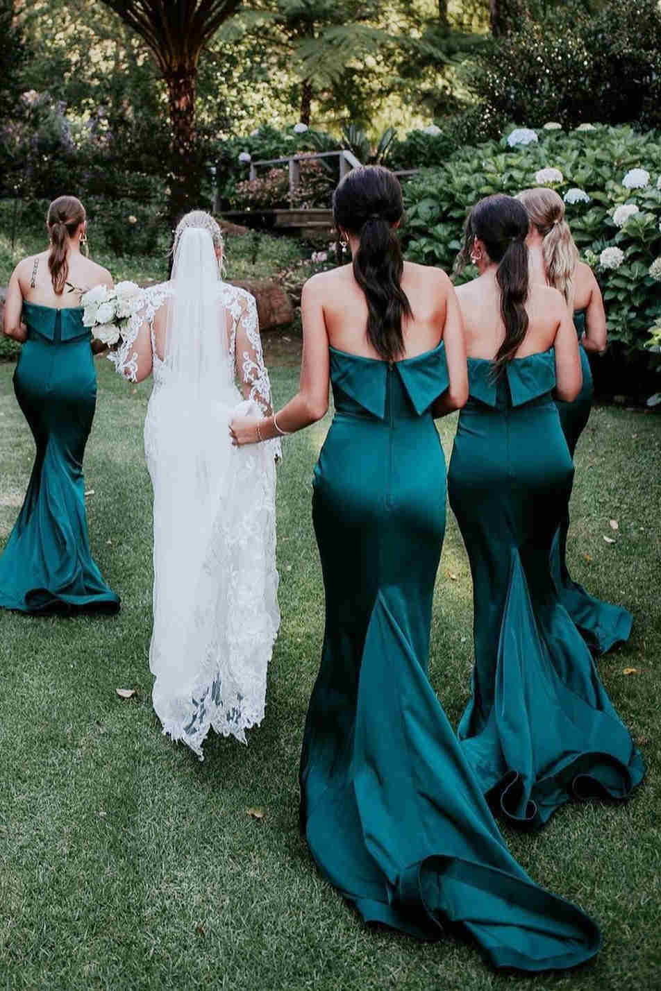 Vestido de dama de honor verde sin tirantes estilo sirena SCB62
