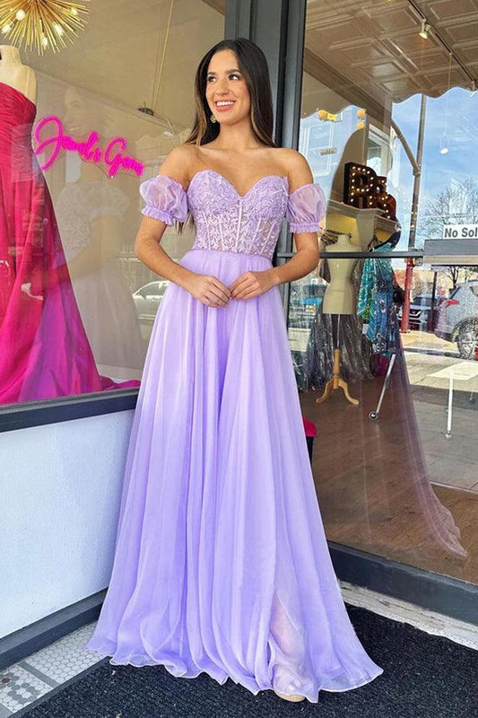 Robe de soirée longue bustier en tulle lilas, coupe trapèze, longueur au sol, robe de bal PSK408