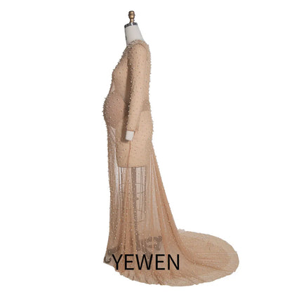 Stretchy Mesh Pearls Maternity Fitted Dress for Photoshoot SY0828
