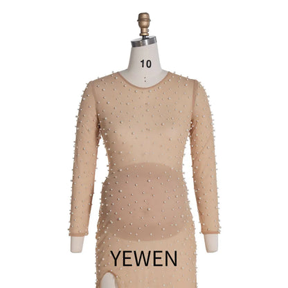 Stretchy Mesh Pearls Maternity Fitted Dress for Photoshoot SY0828