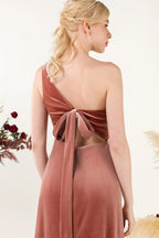 Vestido de dama de honor de terciopelo con cola larga SCB4