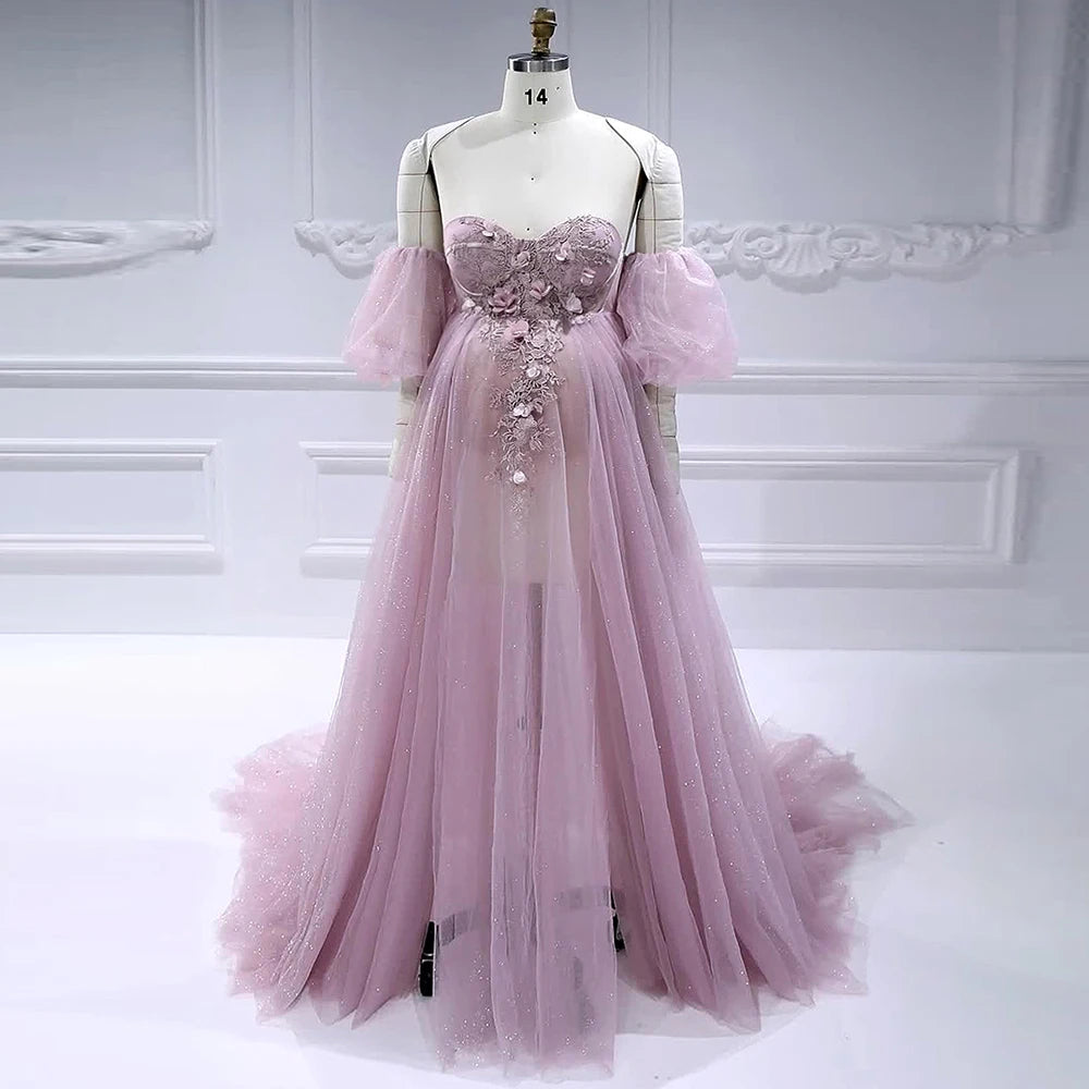 Sweetheart Neck Plus Size Maternity Gown for Photo Shoot Pink Baby Shower Dresses Pregnancy Shooting Dress Sunnderly SY17776-1