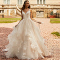 Sweetheart Off Shoulder Sleeveless Beach Deep V-neck Fluffy Wedding Dresses Sexy Lace Backless Applique Elegant Bride Gown 2023-payinti