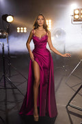 A-Linie Herzausschnitt Satin Langes Ballkleid mit Schlitz Vorne und Perlen