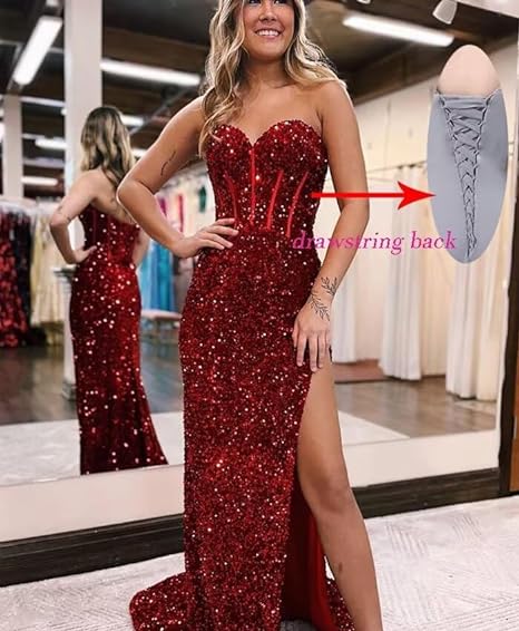 Trägerloses Korsett-Ballkleid mit Schlitz SYP174 