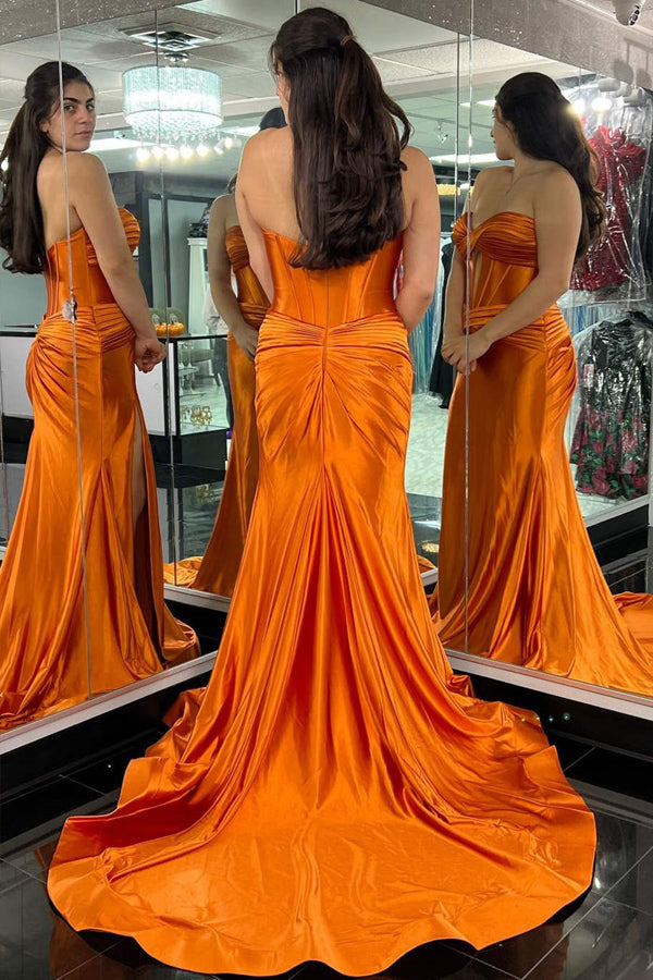 Vestido de fiesta largo negro de corte sirena con escote corazón y abertura PSK533