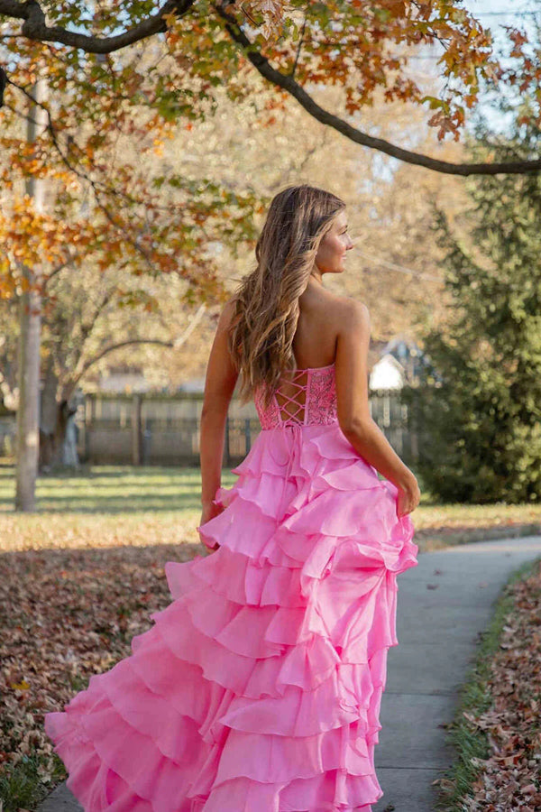 Herzförmiger Ausschnitt Spitze Chiffon Korsett Lange Ballkleider Rüschen PSK526
