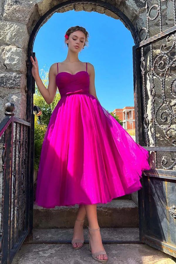 Teelanges, herzförmiges, pinkes Ballkleid, einfaches Ballkleid PSK565