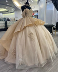 Sparkly Champagner Prinzessin Ballkleid Quinceanera Kleider Elegante Riemen Appliques Süße 16 Kleid Y4150