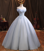 Blaues Tüll-Spitzen-Langballkleid Abendkleid Y1293