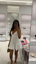 Vestido de fiesta blanco con escote en V y corte en A, estilo homecoming, Y7105