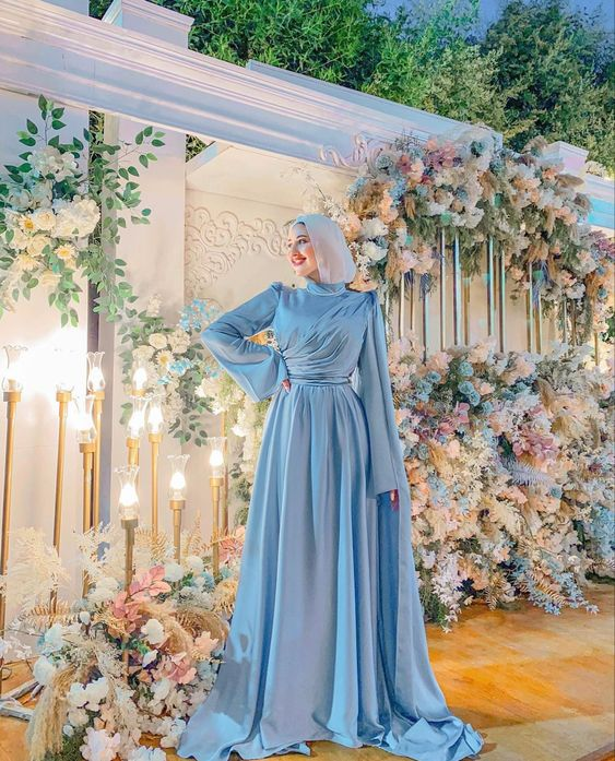 Schlichtes A-Linien-Abendkleid in Blau, langes Maxikleid in Blau, Y6976