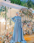 Schlichtes A-Linien-Abendkleid in Blau, langes Maxikleid in Blau, Y6976