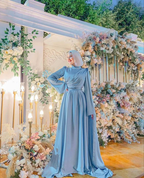Schlichtes A-Linien-Abendkleid in Blau, langes Maxikleid in Blau, Y6976
