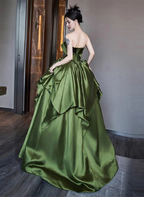Wunderschönes gerafftes, mehrlagiges Ballkleid in A-Linie aus grünem Satin, langes Ballkleid, Abendkleid Y7995