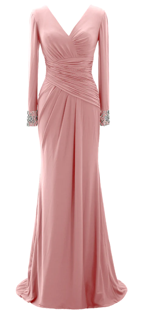 Langes Abendkleid für die Brautmutter für Damen, langärmelig, mit V-Ausschnitt, Y785
