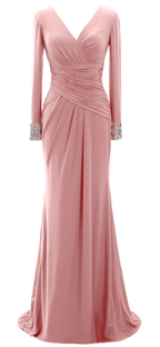 Langes Abendkleid für die Brautmutter für Damen, langärmelig, mit V-Ausschnitt, Y785