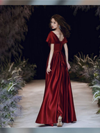 A-Linie Abendkleid V-Ausschnitt Ballkleid Kurze Flügelärmel Party Robe Lange Satin Formale Frauen Maßgeschneiderte Kleid Y4574