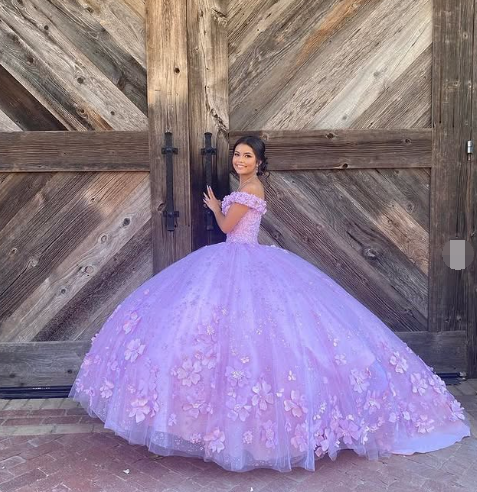 Lujoso vestido de fiesta lavanda con hombros descubiertos, vestido de quinceañera, vestido de princesa Y7182